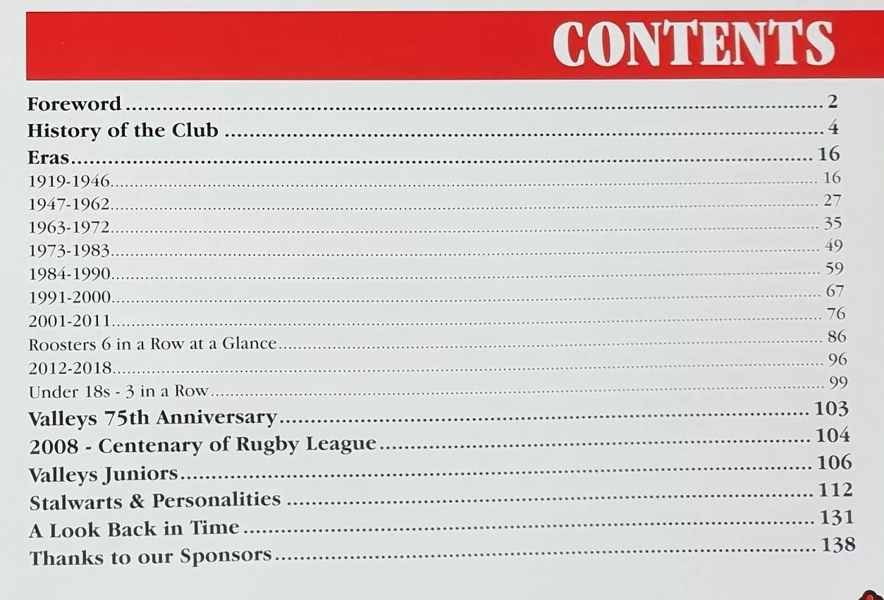 Centennial Book Contents